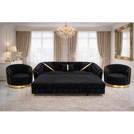 Set canapea extensibilă cu 2 fotolii 3-1-1 negru