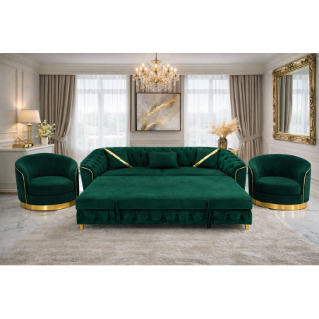 Set canapea extensibilă cu 2 fotolii 3-1-1 verde smaralad