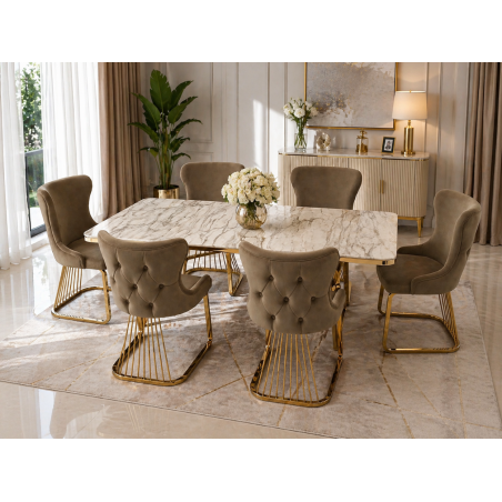 Set masa dreptunghi cu 6 scaune mustar/auriu