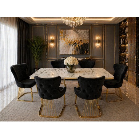 Set masa dreptunghi cu 6 scaune negru/auriu