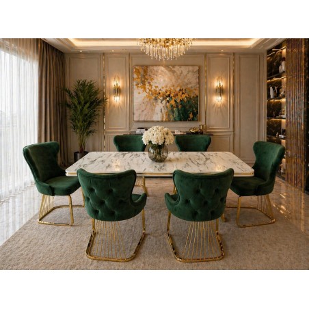 Set masa dreptunghi cu 6 scaune verde/auriu
