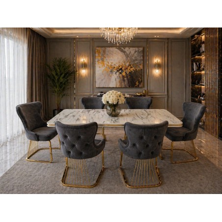 Set masa dreptunghi cu 6 scaune gri antracit/auriu