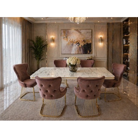 Set masa dreptunghi cu 6 scaune maro/auriu