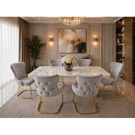 Set masa dreptunghi cu 6 scaune gri /auriu