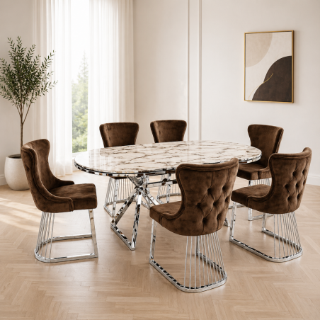 Set masa ovala cu 6 scaune maro/silver