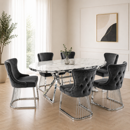 Set masa ovala cu 6 scaune gri antracit/silver