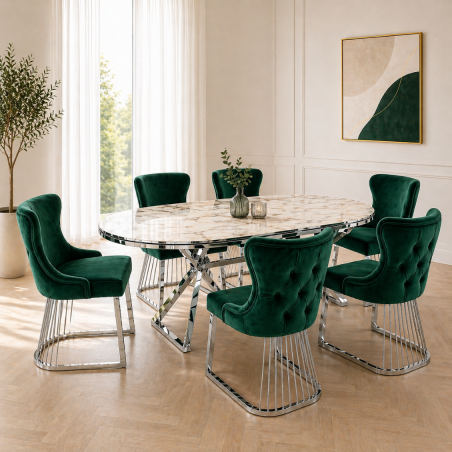 Set masa ovala cu 6 scaune verde/silver