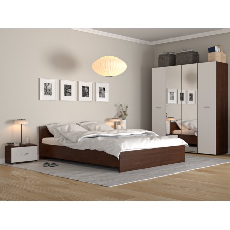 Dormitor Alex Wenghe/alb cu oglinda+Saltea 160x200